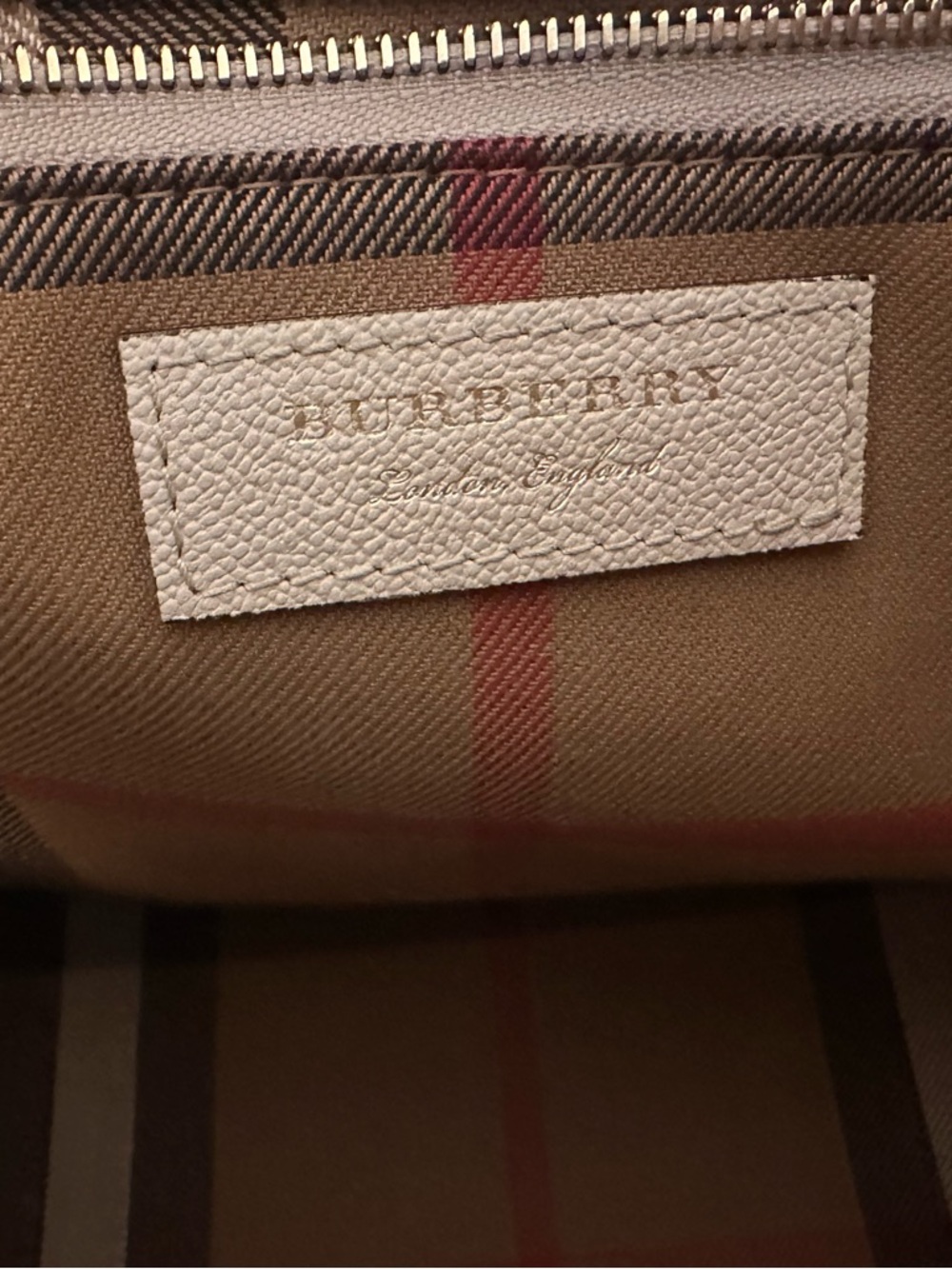 Burberry Cream Leather Buckle Satchel Nova Check Strap - Picture 6 of 7
